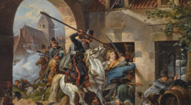 Russian Cossacks raid a French village painting